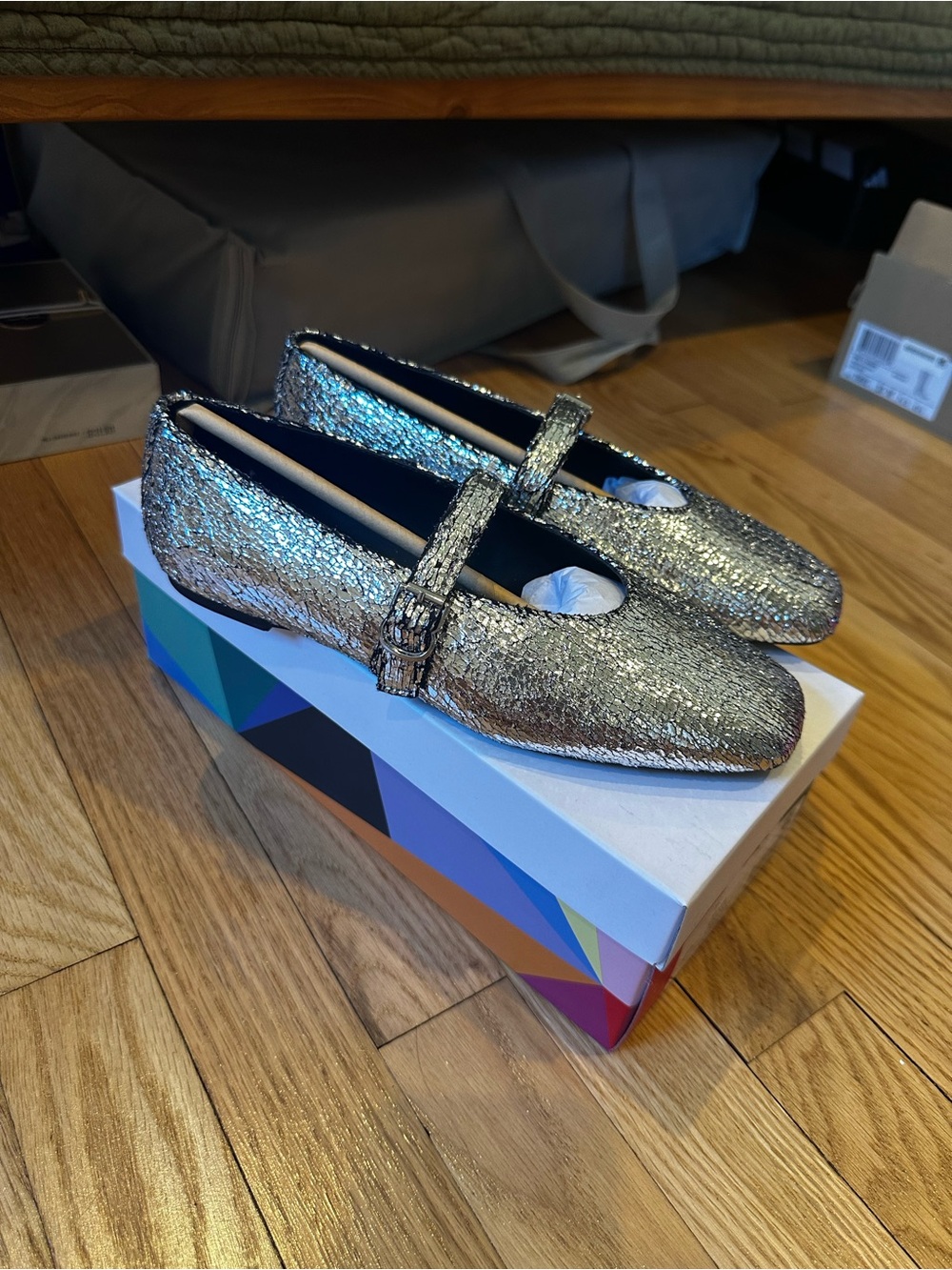 Katy Perry Metallic Silver Mary Jane Flats (The Evie)